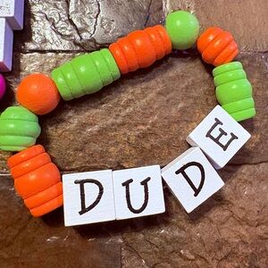 Vibrant Green and Orange Kids Bracelet with Letter Blocks